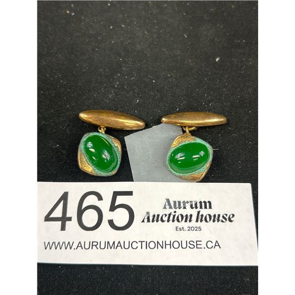Antique Art Deco Jadite Rose Gold Cufflinks