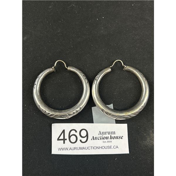 An Exceptional Pair Over Very Large + Heavy Sterling Hoop Earrings 2.5"