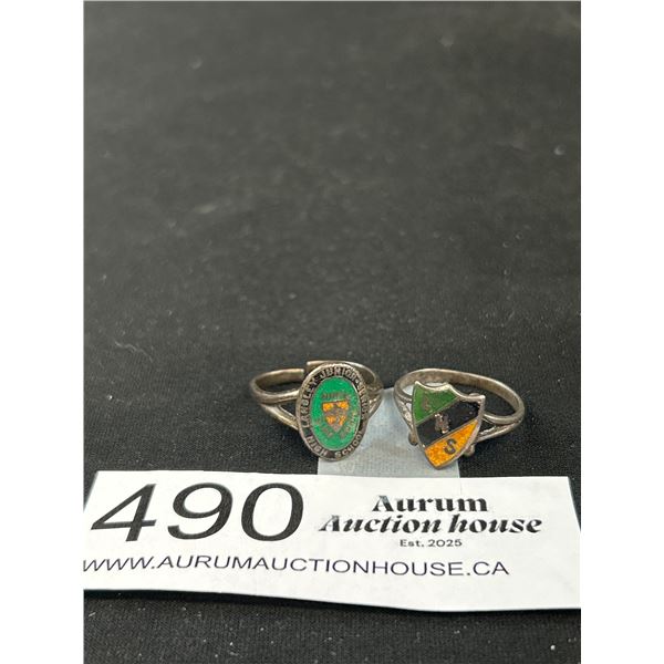 2 Vintage Sterling + Enamel School Rings