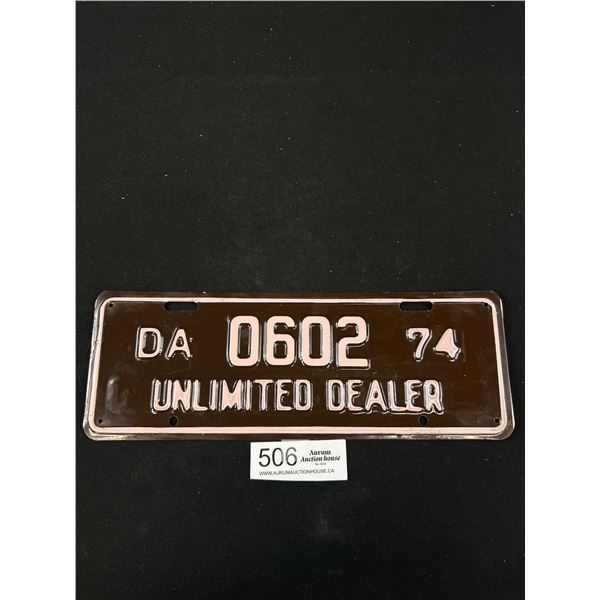 1974 Unlimited Dealer License Plate
