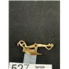 Image 2 : Antique Gold w/ Dark Red Stone War to Peace Brooch, Swords Into Plowshares Original Patina Unsigned