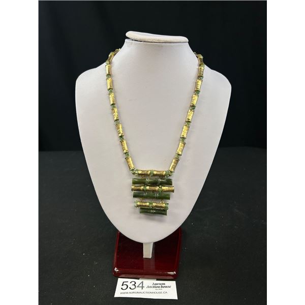 Vintage Bamboo Design w/ BC Jade (Dark Green) Necklace