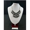 Image 1 : Silver Tone w/ Black Glass Stones Necklace