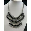 Image 2 : Silver Tone w/ Black Glass Stones Necklace