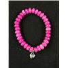 Image 2 : Pink Gem Stone Rondelle Beeads Bracelet w/ Love Heart Charm