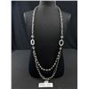 Image 1 : Extra Length Silver Tone w/ Crystal Beads + Rhinestone Link Necklace