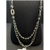 Image 2 : Extra Length Silver Tone w/ Crystal Beads + Rhinestone Link Necklace