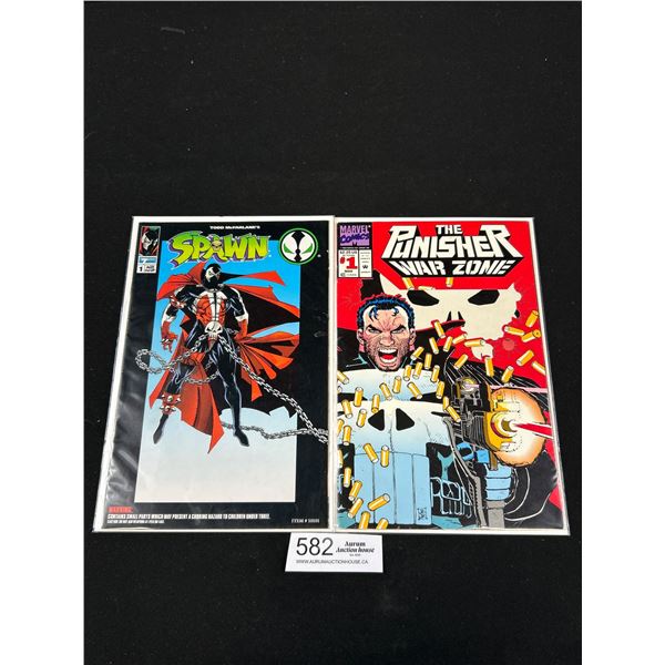 The Punisher Warzone and Spawn #1 Comics on Board in Bags