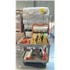 Image 1 : 2 PALLETS OF PLASTIC PACKAGING MATERIAL & A PLASTIC CART WITH CUSTOM HOLDERS