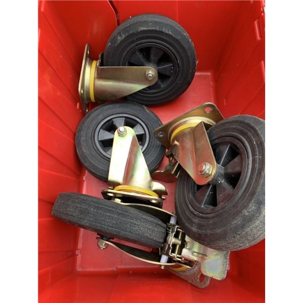 SET OF 8 INCH CASTORS, ALL SWIVEL, WITH BRAKES