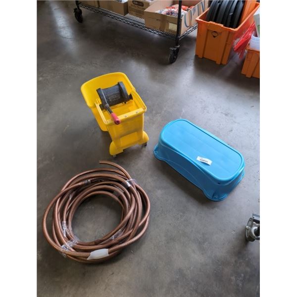 MOP WRINGER WITH WHEELS, HOSE AND STEP STOOL