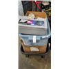 Image 1 : TOTE OF HAND TOOLS, TRAY OF HOLE SAWS AND TIRE CHAINS