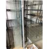 Image 2 : 2 DISPLAY GLASS DOORS, 37 INCH WIDE AND 81 INCH TALL, WITH TRACK3 GLASS SHELVES ( WALL MOUNTED) AND 