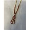 Image 2 : HIGH CARAT GOLD PLATED RUBY STONE NECKLACE WITH TASSLES, ORIGINAL CLASP