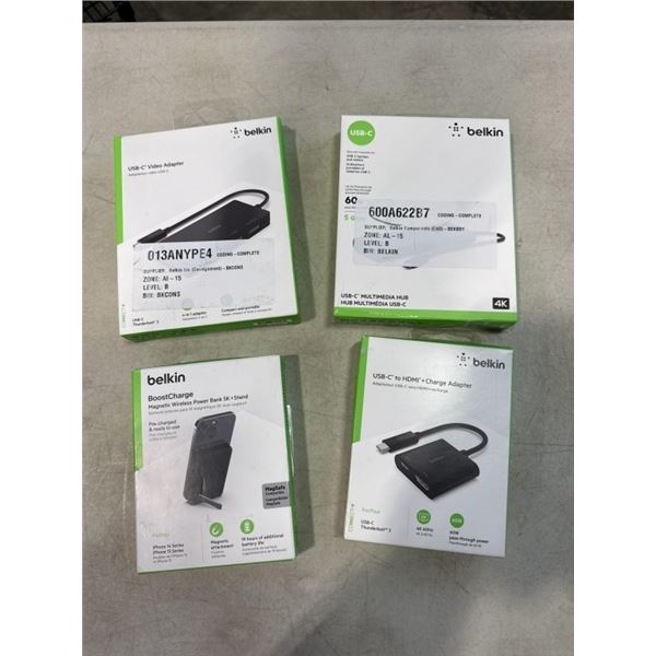 BELKIN MAGNETIC WIRELESS POWER BANK 5K WITH STAND, USB-C MULTIMEDIA HUB, USB-C VIDEO ADAPTER AND USB