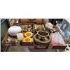 Image 1 : TABLETOP FOUNTAIN, AND TRAY OF COLLECTIBLES, BRASS, SUNFLOWER CANDLEW HOLDERS ETC