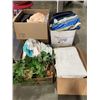 Image 1 : FOUR BOXES OF CLOTHES, BLANKETS FLOWERS AND ADULT DIAPERS