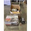 Image 1 : BOX OF KITCHEN SUPPLIES, MIXING BOWLS, TOASTER OVEN AND MORE