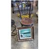 Image 1 : SEASCAPE SIGNED 'KENT' AND VINTAGE CARVED SEAT CHAIR