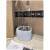 Image 2 : NEW MINI TABLETOP FIREPLACE, GLASS WITH STONE BASE, 12" TALL, 6" X 6" , ROCKLS AND ACCESSORIES INCLU