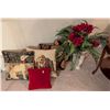 LOT OF ASSORTED THROW PILLOWS & ARTIFICIAL PLANT