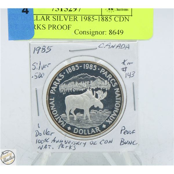 CDN DOLLAR SILVER 1985-1885 CDN NAT. PARKS PROOF