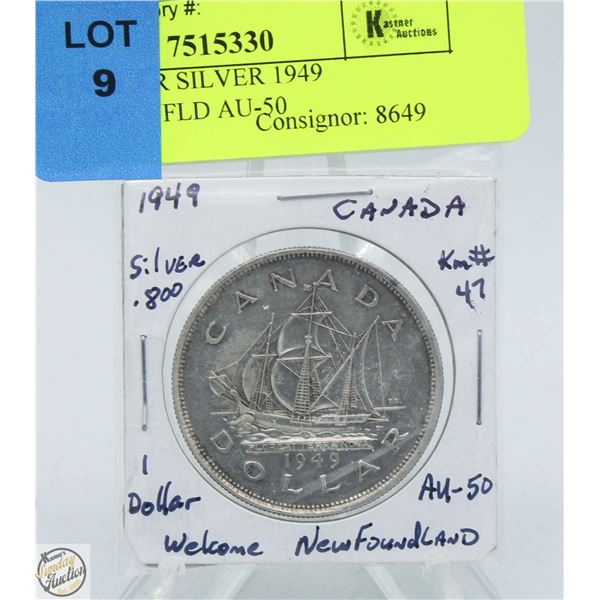 CDN DOLLAR SILVER 1949 WELCOME NFLD