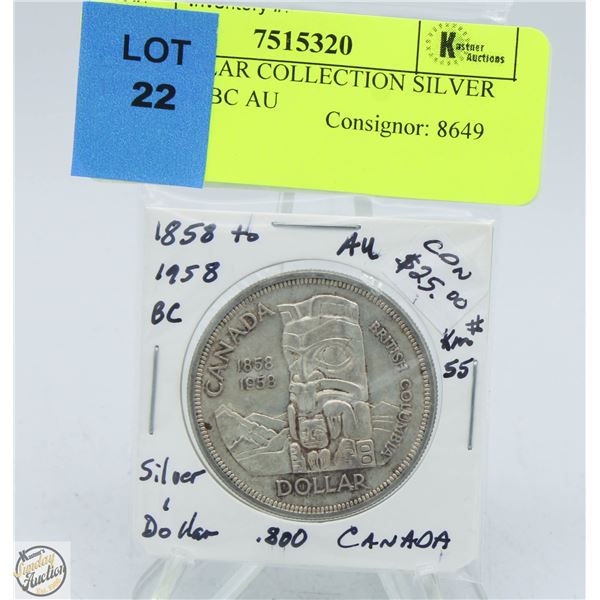 CDN DOLLAR COLLECTION SILVER 1958-1858 BC