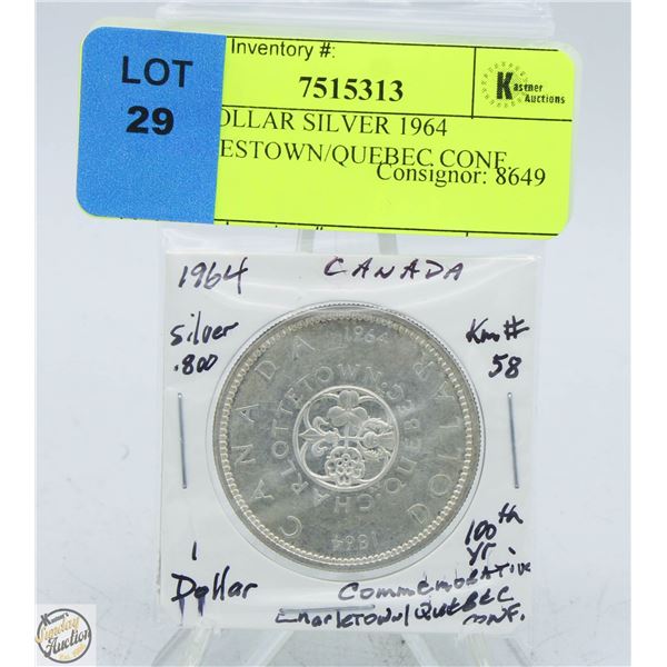 CDN DOLLAR SILVER 1964 CHARLESTOWN/QUEBEC CONF.
