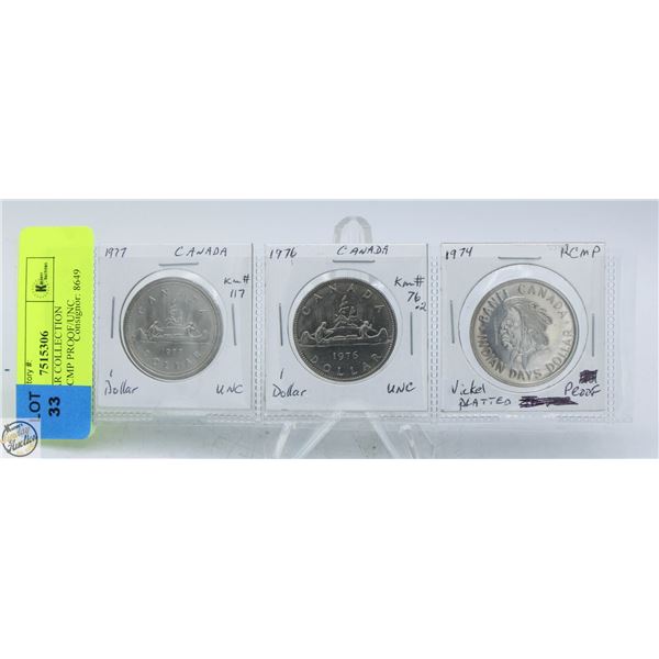 CDN DOLLAR COLLECTION 1977/76/74 RCMP PROOF