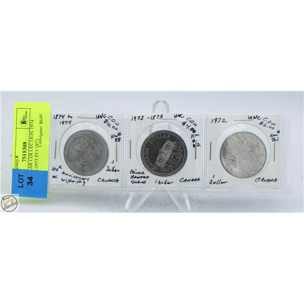 CDN DOLLAR COLLECTION 1974 WINNIPEG/1973 PEI/1972