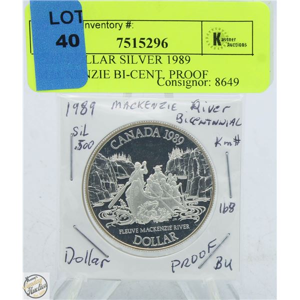 CDN DOLLAR SILVER 1989 MACKENZIE BI-CENT. PROOF