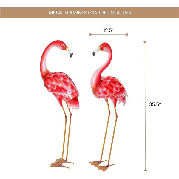 PAIR OF 2 BRAND NEW METAL STANDING FLAMINGOS