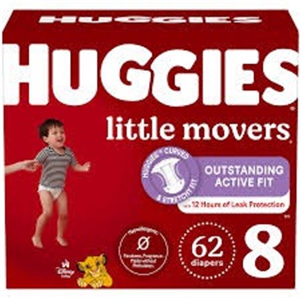 NEW 62 DIAPERS HUGGIES LITTLE MOVERS SZ 8