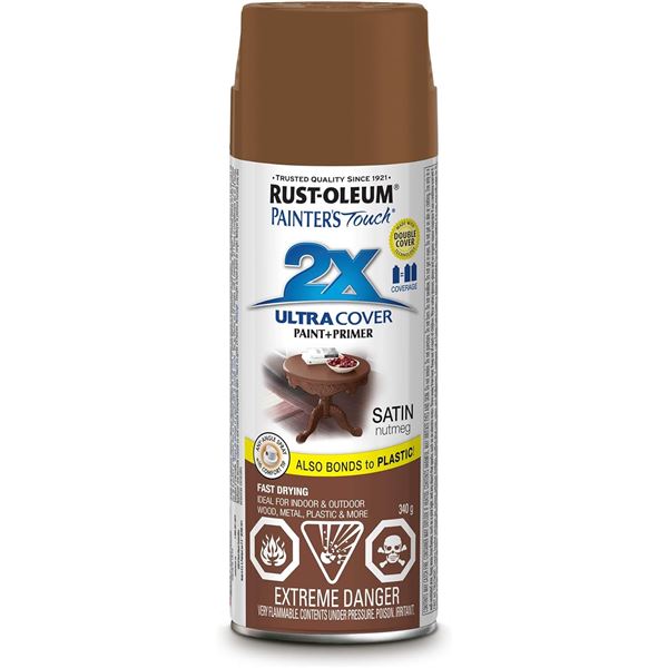 THREE 340G CANS OF RUST-OLEUM SATIN NUTMEG