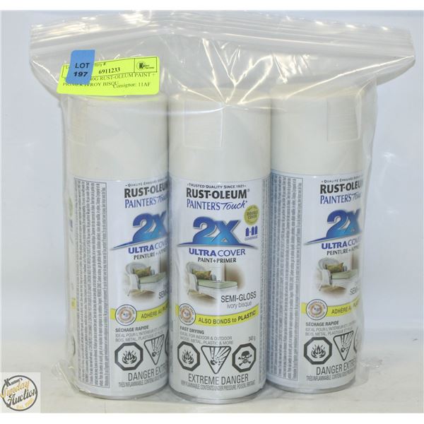 NEW 3 X 340G RUST-OLEUM PAINT+PRIMER IVORY BISQUE