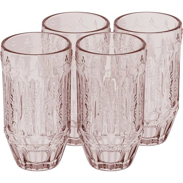SET OF 4 NEW ELLE DECOR PINK HIBALL GLASSES