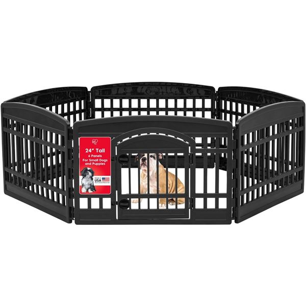 NEW IRIS USA 6 PIECE PET PLAYPEN WITH GATE, BLACK