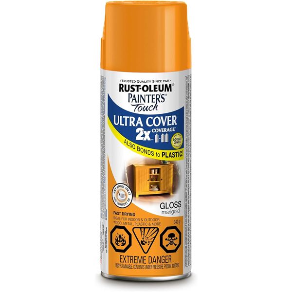 THREE 340G CANS OF RUST-OLEUM GLOSS MARIGOLD