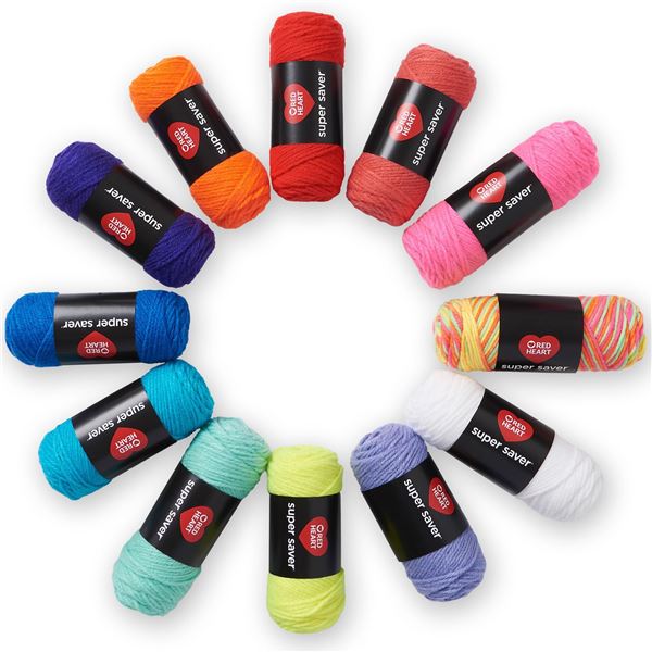 12 PACK OF NEW RED HEART ASSORTED YARN