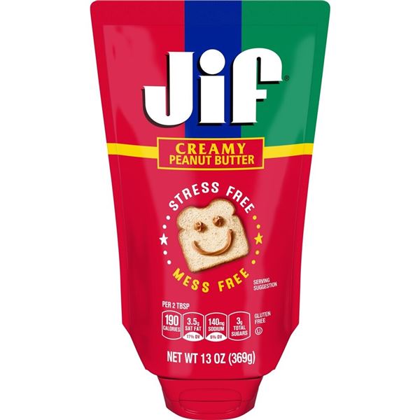 BAG WITH 5 X 369G BOTTLES OF JIF CREAMY PEANUT