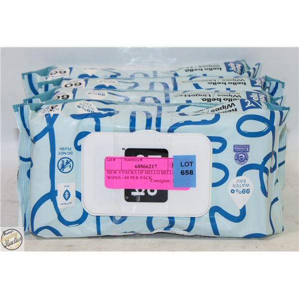 NEW 4 PACKS OF HELLO BELLO WIPES - 60 PER PACK