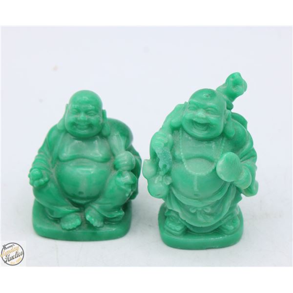PAIR OF CARVED STONE GREEN BUDDAH STATUES