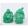 PAIR OF CARVED STONE GREEN BUDDAH STATUES