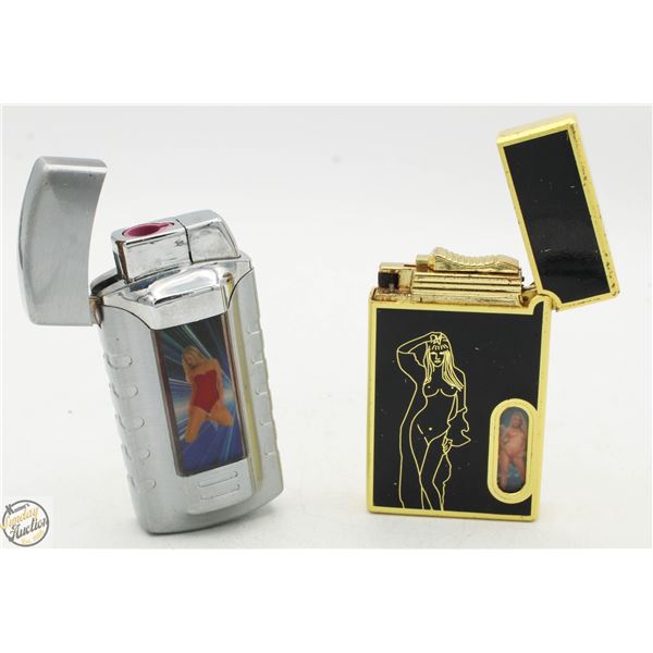 LOT OF 2 RISQUE/NOVELTY BUTANE LIGHTERS