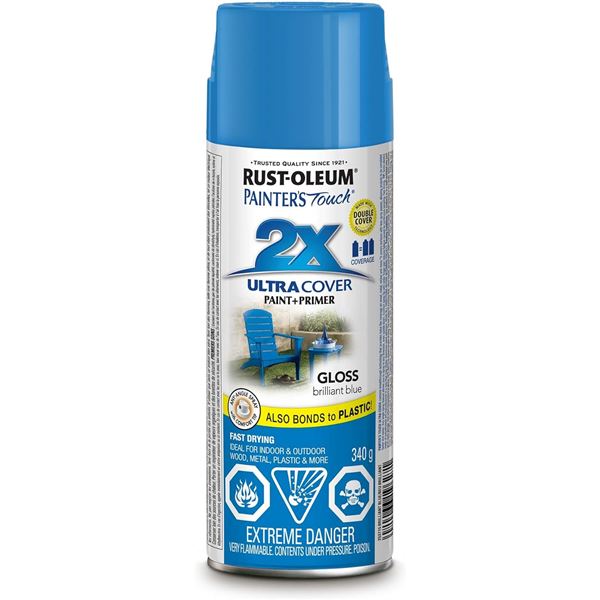 THREE 340G CANS OF RUST-OLEUM GLOSS BRILLIANT BLUE