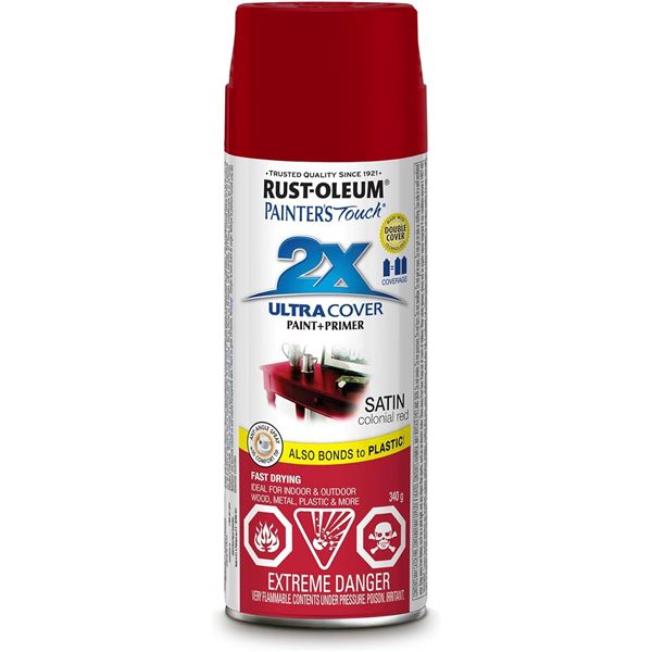 THREE 340G CANS OF RUST-OLEUM SATIN COLONIAL RED