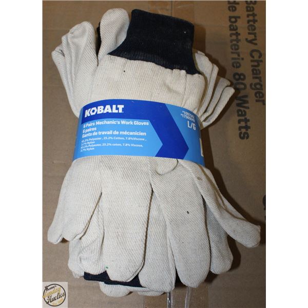 NEW 6 PACK KOBALT COTTON WORKGLOVES