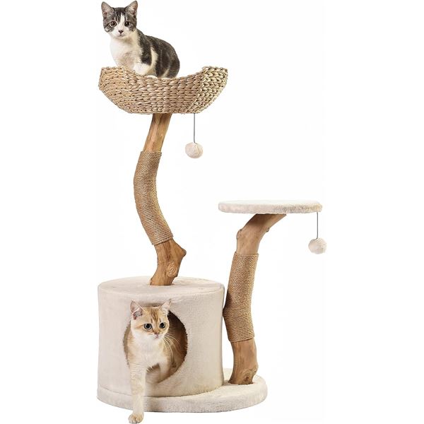 NEW KONELCA MODERN SMALL CAT TREE REAL WOOD POST