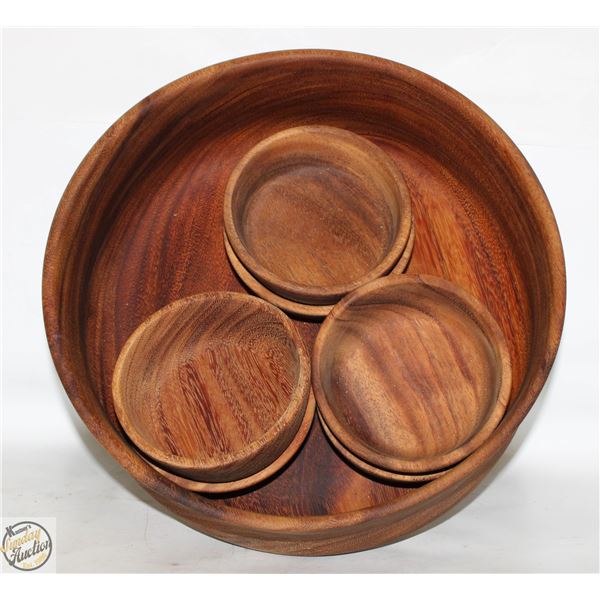 MID-CENTURY SOLID TEAK 7 PC SALAD SET